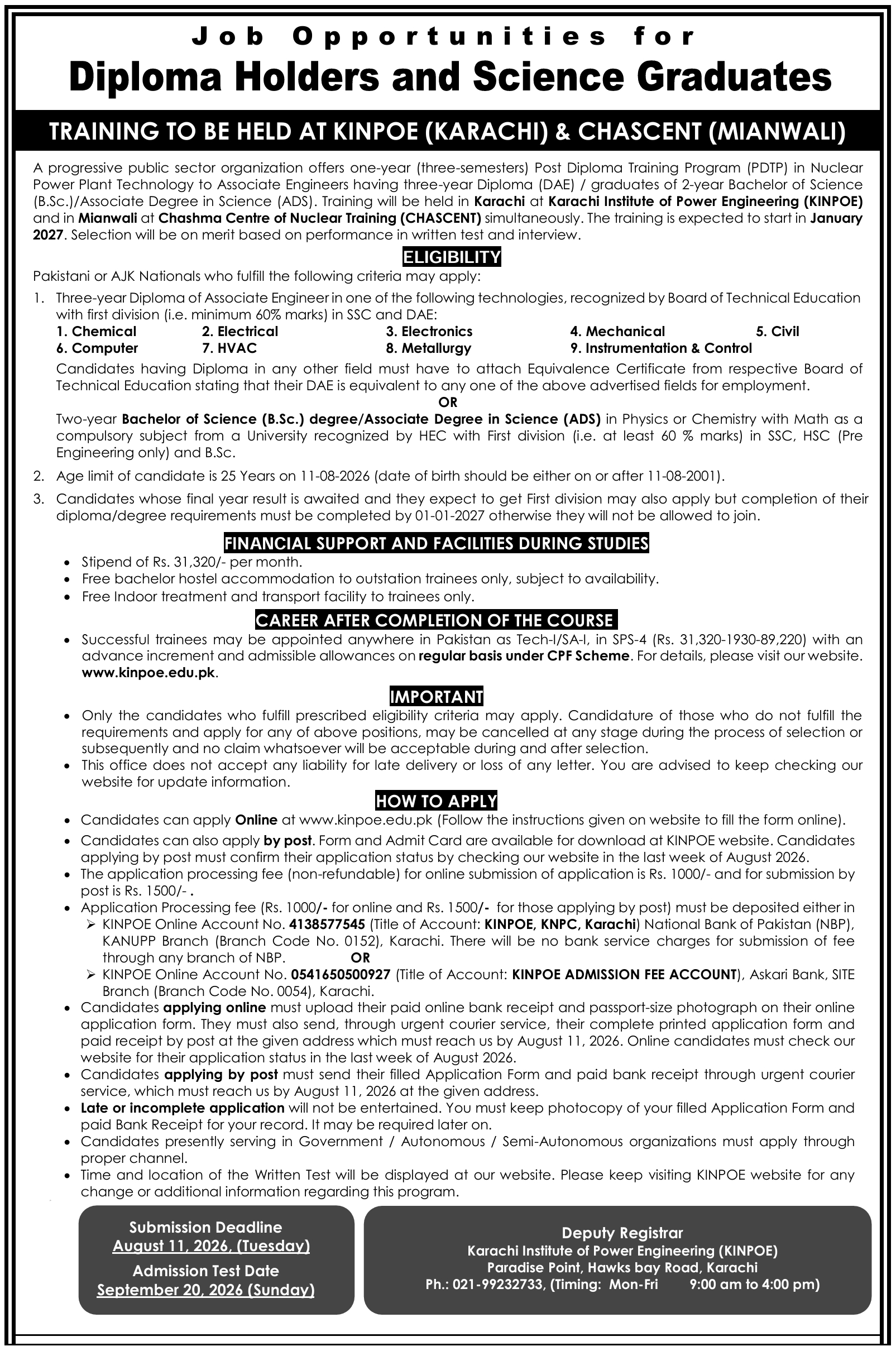 Post Diploma/ Graduation Training Programme